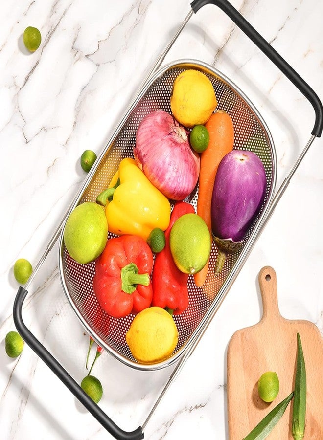 HomeFast Heavy Duty Over The Sink Stainless Steel Oval Colander with Fine Mesh Strainer Basket & Expandable Rubber Grip Handles for Home Kitchen Strain, Drain, Rinse Fruits, Vegetables - Image 5